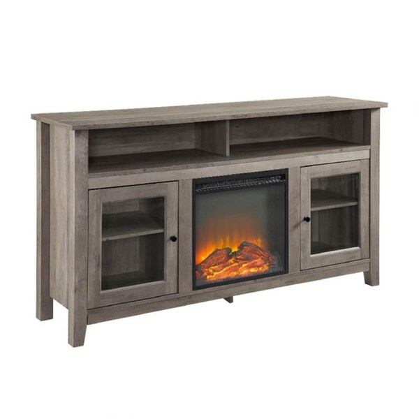 Walker Edison Furniture Walker Edison Furniture  Transitional Fireplace Glass Wood TV Stand, Grey Wash - 32 x 16 x 58 in. - W58FP18HBGW