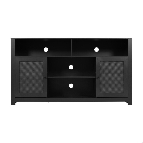 Flash Furniture Malaki 58 Inch Buffet Sideboard w/2 Soft Close Doors and Cntr Shelf, up to 65in. TV's, Black/Rattan - EV-ET8114-ZZ-BLK-GG