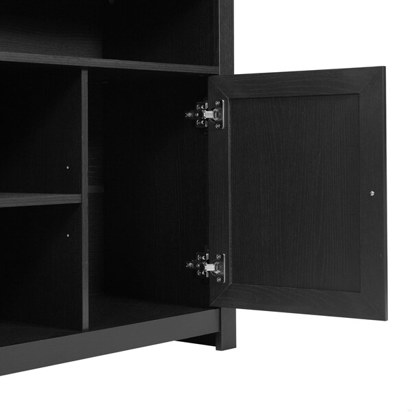 Flash Furniture Malaki 58 Inch Buffet Sideboard w/2 Soft Close Doors and Cntr Shelf, up to 65in. TV's, Black/Rattan - EV-ET8114-ZZ-BLK-GG