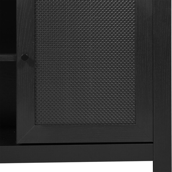 Flash Furniture Malaki 58 Inch Buffet Sideboard w/2 Soft Close Doors and Cntr Shelf, up to 65in. TV's, Black/Rattan - EV-ET8114-ZZ-BLK-GG