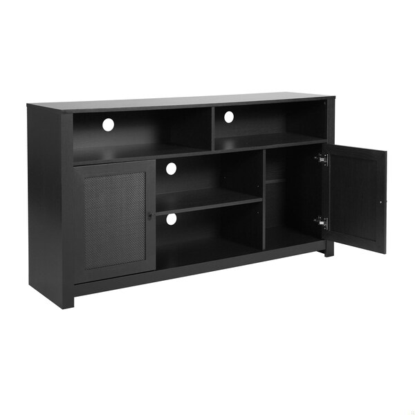 Flash Furniture Malaki 58 Inch Buffet Sideboard w/2 Soft Close Doors and Cntr Shelf, up to 65in. TV's, Black/Rattan - EV-ET8114-ZZ-BLK-GG