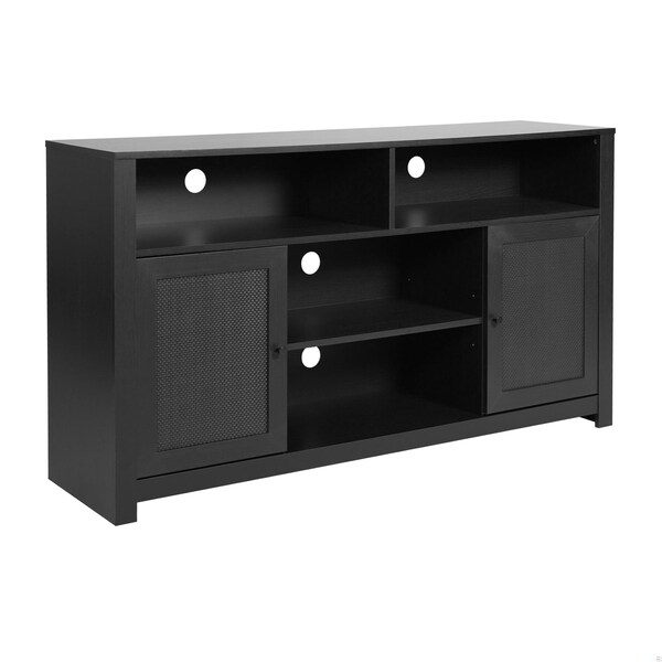 Flash Furniture Malaki 58 Inch Buffet Sideboard w/2 Soft Close Doors and Cntr Shelf, up to 65in. TV's, Black/Rattan - EV-ET8114-ZZ-BLK-GG