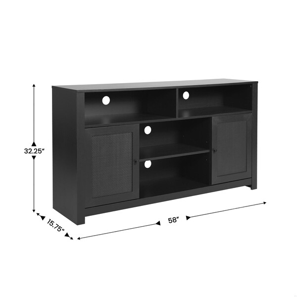 Flash Furniture Malaki 58 Inch Buffet Sideboard w/2 Soft Close Doors and Cntr Shelf, up to 65in. TV's, Black/Rattan - EV-ET8114-ZZ-BLK-GG
