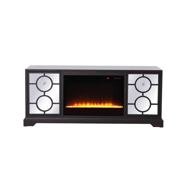 Microcomputermicroordenador 60 in. Modern Mirrored TV Stand with Crystal Fireplace Insert - Dark Walnut - MI2945066
