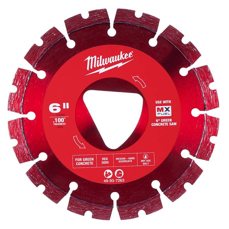 Milwaukee Rojo 6 pulgadas x .100 pulgadas Hoja de Diamante de Borde Segmentado para Corte de Concreto Verde (Paquete de 1) - 49-93-7263