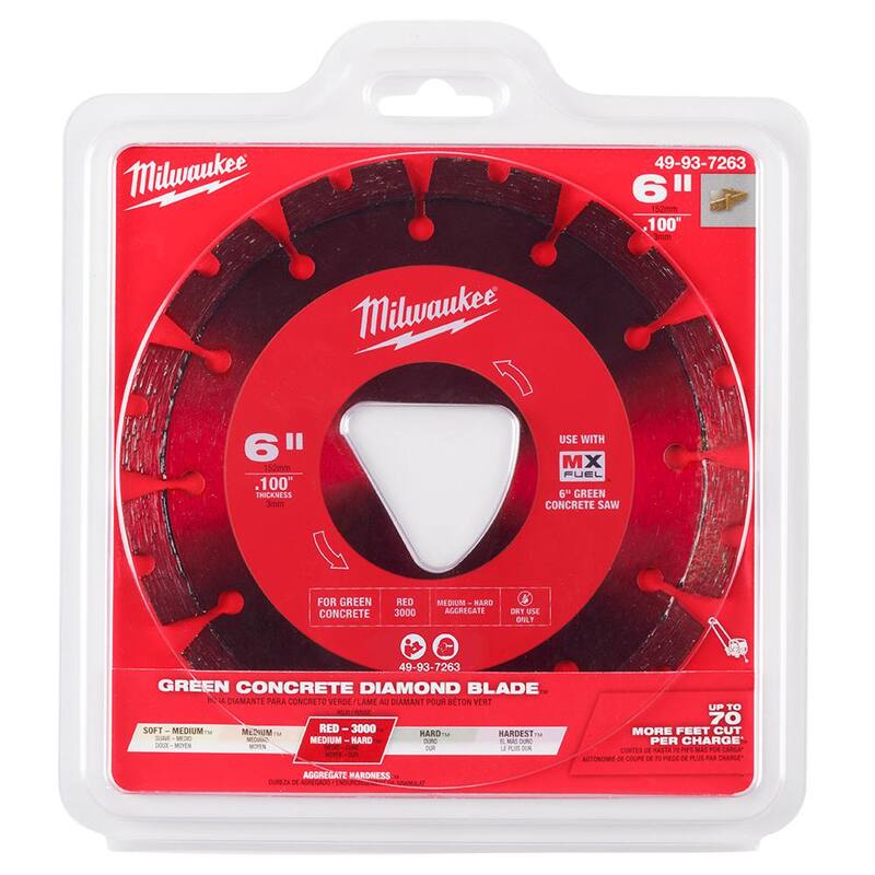 Milwaukee Rojo 6 pulgadas x .100 pulgadas Hoja de Diamante de Borde Segmentado para Corte de Concreto Verde (Paquete de 1) - 49-93-7263