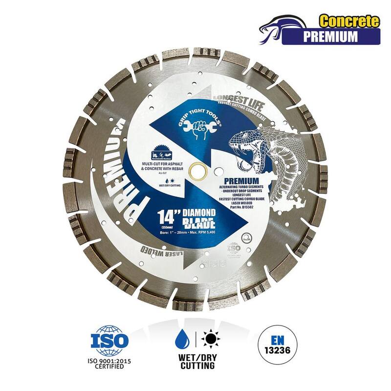 Herramienta de corte firme de 14 pulgadas Premium con segmentos alternados de turbina con caída para concreto y asfalto con refuerzo de acero - B15502