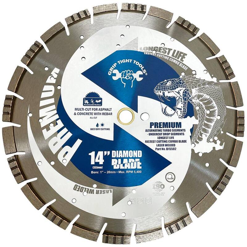 Herramienta de corte firme de 14 pulgadas Premium con segmentos alternados de turbina con caída para concreto y asfalto con refuerzo de acero - B15502