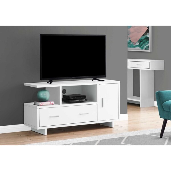 Homeroots 23.75 in. White Particle Board, Hollow Core, MDF TV Stand with Storage - 332957