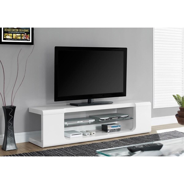 Homeroots 15.75 in. MDF, Hollow Core & Clear Tempered Glass TV Stand - 333255