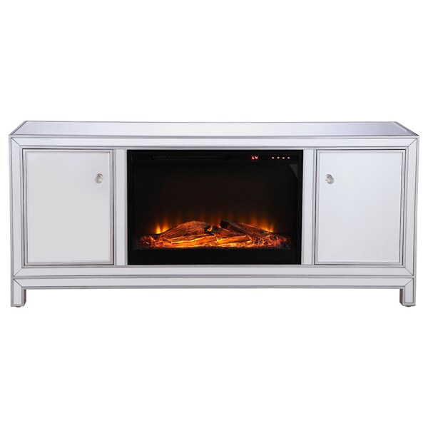 Elegant Decor 60 In. Mirrored Tv Stand With Wood Fireplace Insert In Antique Silver, 2PK, 677536 - MF701S-F1