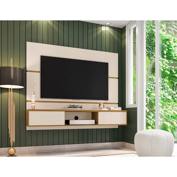 Manhattan Comfort Vernon 62.99 Floating Entertainment Center, Off White and Cinnamon - 236BMC12