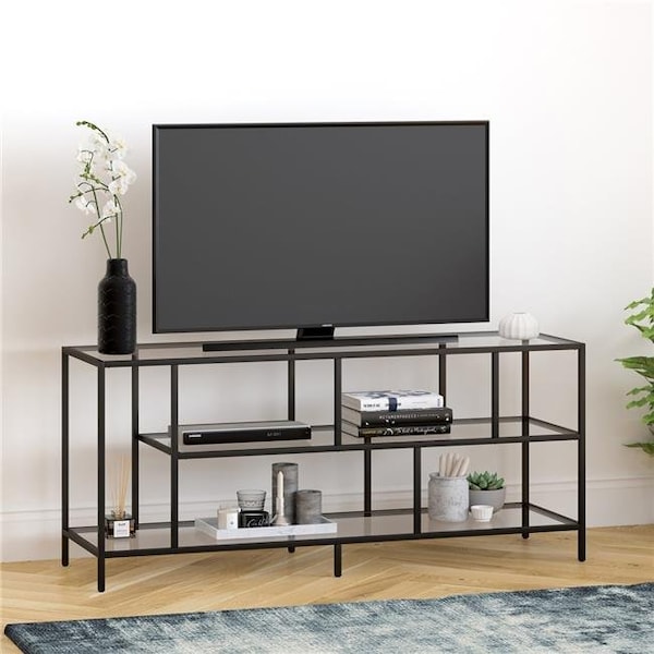Henn & Hart Henn & Hart TV0325 Winthrop 55 in. Blackened Bronze TV Stand with Glass Shelves - TV0325