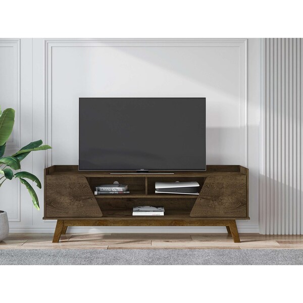 Manhattan Comfort Mid-Century Modern Marcus 62.99 TV Stand with Solid Wood Legs in Rustic Brown - 260BMC9