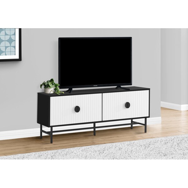 Monarch Specialties Tv Stand, 60 Inch, Console, Storage Cabinet, Living Room, Bedroom, Black And White Laminate - I 2732