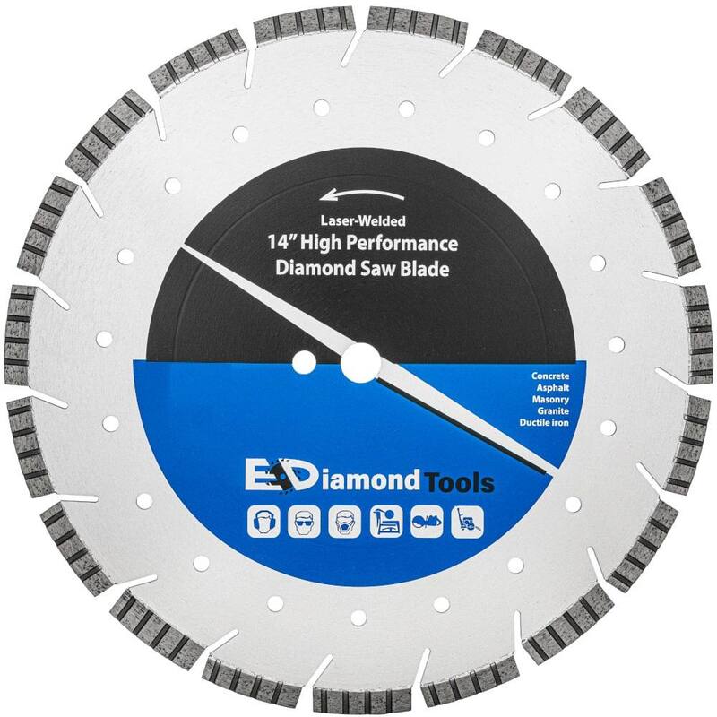 EDiamondTools 14 pulgadas. Concreto, Concreto Reforzado, Granito, Borde Segmentado, Disco de Diamante Soldado con láser de Alto Rendimiento, 20 mm Arbor - GT14P20_THD