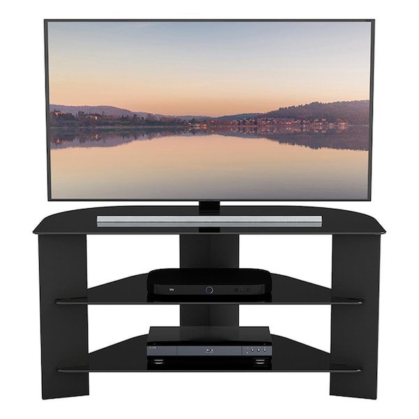 Seatsolutions Shaped Plus Varano Corner TV Stand - Black & Black Glass - SE2769217