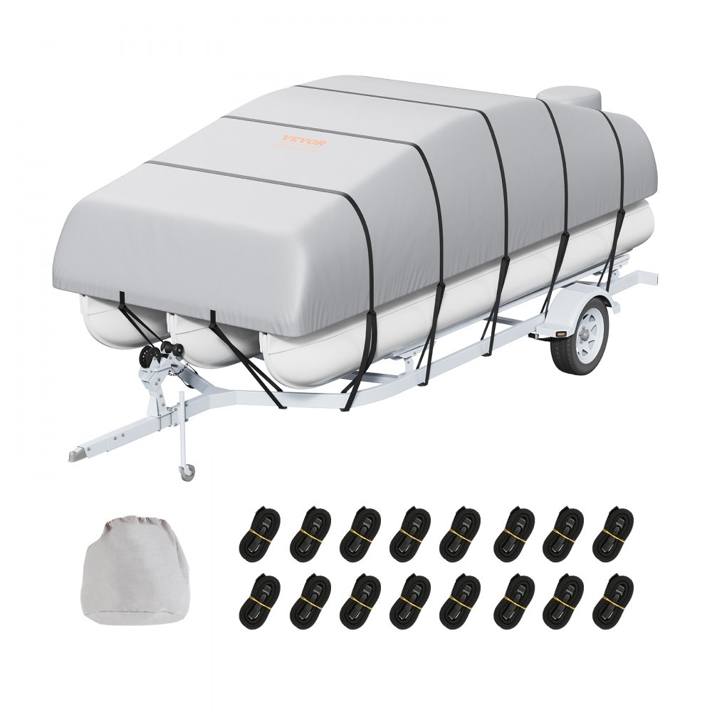 VEVOR Pontoon Boat Cover, 23'-24' Waterproof Trailerable Pontoon Cover, 800D Marine Grade PU Oxford Fabric, with Motor Cover, 16 Windproof Buckle Straps, Fits for 23'-24'L, Beam Width to 102", Grey - FQCZX800D2328O284V0