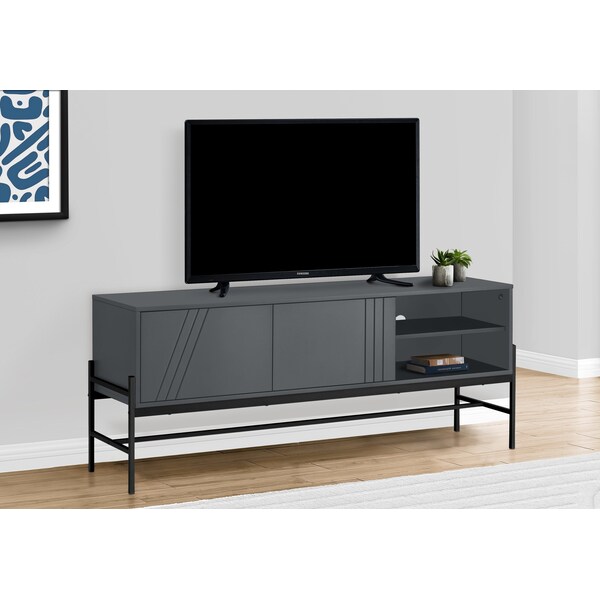 Monarch Specialties Tv Stand, 60 Inch, Console, Storage Cabinet, Living Room, Bedroom, Grey Laminate - I 2739