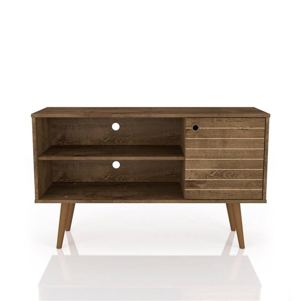 Designed To Furnish 42.52 in. Liberty Mid-Century - Modern TV Stand with 2 Shelves & 1 Door Rustic Brown - DE2456357