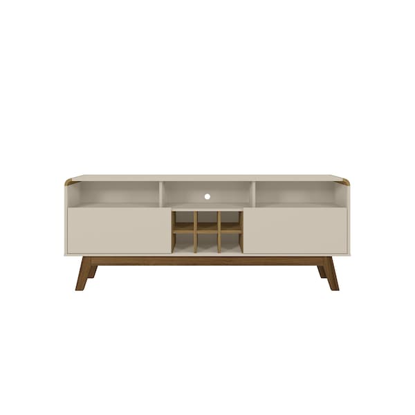 Manhattan Comfort Camberly 62.99 TV Stand with 5 Shelves and Wine Storage in Off White and Cinnamon - 246BMC12