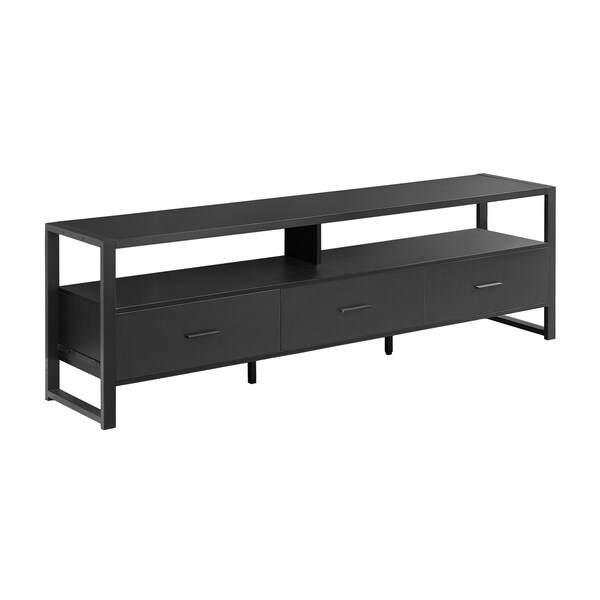 Monarch Specialties TV Stand, 72'', Media Entertainment Center, Black Laminate, Black Metal, Contemporary - I 2845