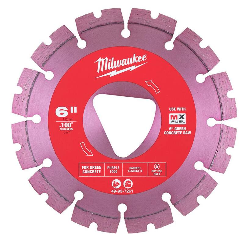 Milwaukee Morado 6 pulg. x .100 pulg. Cuchilla de Diamante para Corte de Concreto Verde con Borde Segmentado (paquete de 1) - 49-93-7261