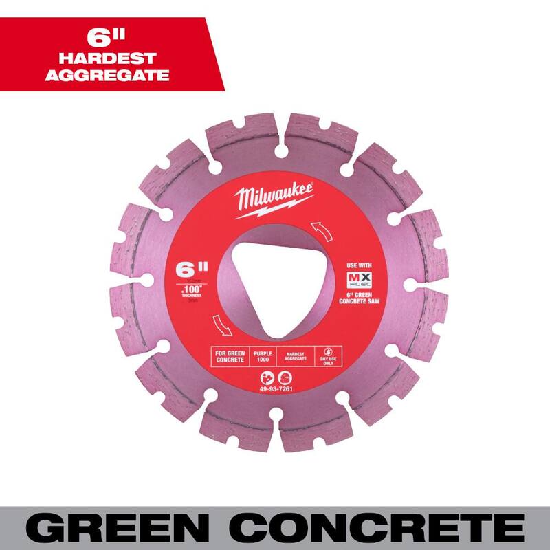Milwaukee Morado 6 pulg. x .100 pulg. Cuchilla de Diamante para Corte de Concreto Verde con Borde Segmentado (paquete de 1) - 49-93-7261