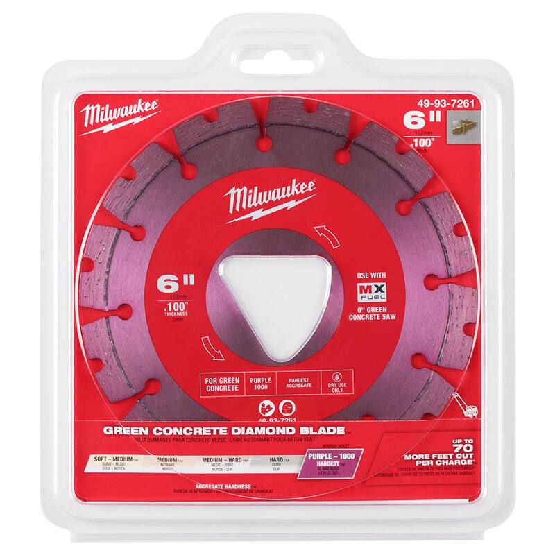 Milwaukee Morado 6 pulg. x .100 pulg. Cuchilla de Diamante para Corte de Concreto Verde con Borde Segmentado (paquete de 1) - 49-93-7261