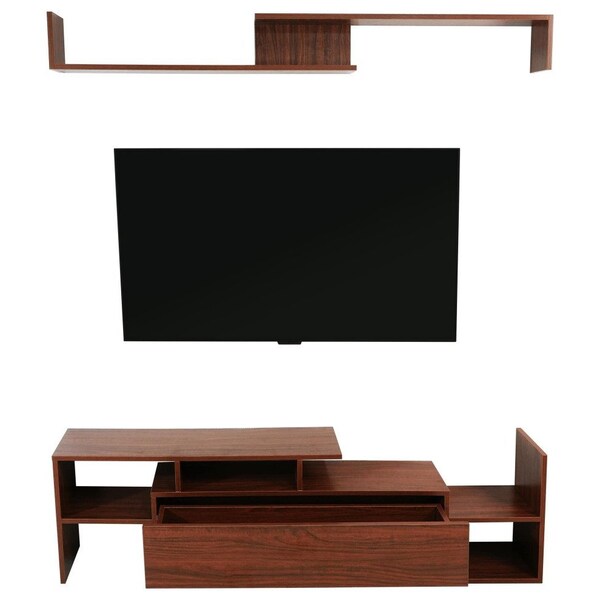 Leisuremod Surrey TV Stand with MDF Shelves and Bookcase, Walnut - STS60NW
