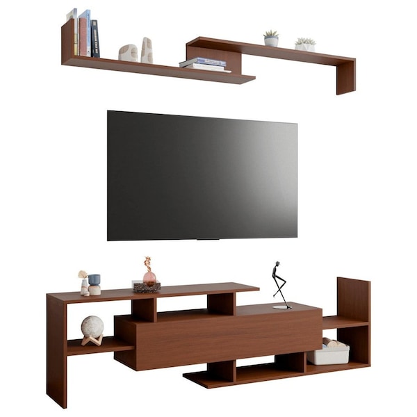 Leisuremod Surrey TV Stand with MDF Shelves and Bookcase, Walnut - STS60NW