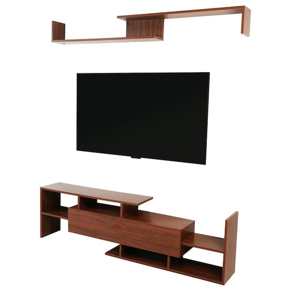Leisuremod Surrey TV Stand with MDF Shelves and Bookcase, Walnut - STS60NW
