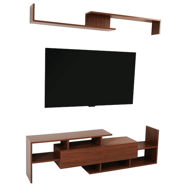 Leisuremod Surrey TV Stand with MDF Shelves and Bookcase, Walnut - STS60NW