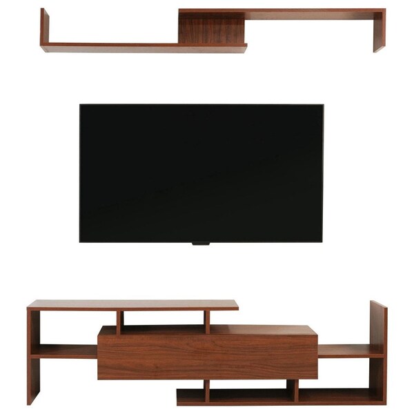 Leisuremod Surrey TV Stand with MDF Shelves and Bookcase, Walnut - STS60NW