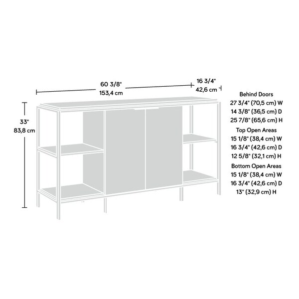Sauder International Lux Entertain Credenza Sm , Accommodates up to a 65 in. TV weighing 70 lbs - 428195