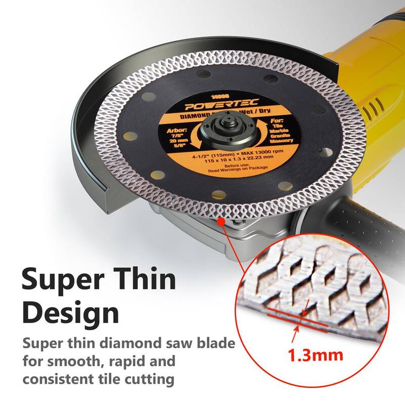 POWERTEC 4-1/2 pulgadas Hoja de Diamante de Malla Turbo Rim para Amoladora Angular, para Cortar Azulejos, Granito, Mármol y Mampostería Delgada (paquete de 3) - 14000-P3N