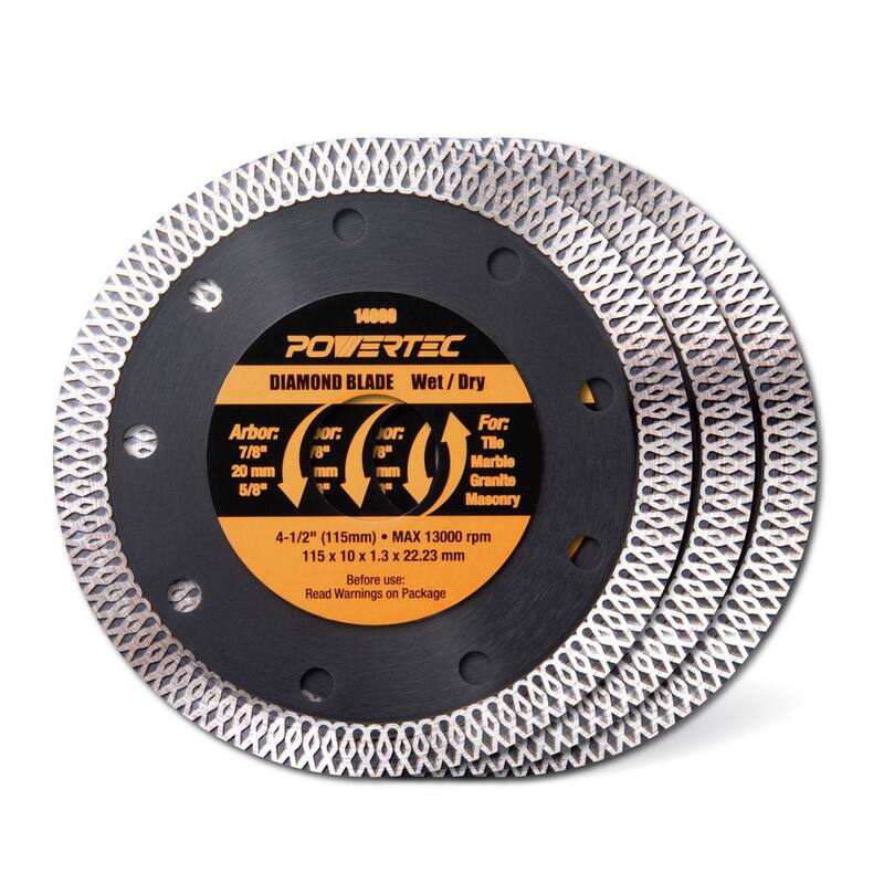 POWERTEC 4-1/2 pulgadas Hoja de Diamante de Malla Turbo Rim para Amoladora Angular, para Cortar Azulejos, Granito, Mármol y Mampostería Delgada (paquete de 3) - 14000-P3N