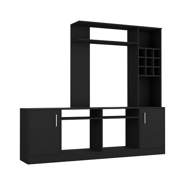 Tuhome Kava Entertainment Center, 6 External Shelves, 2 Door Cabinet, Storage Spaces  TV's up 37in, Black - CLW6717