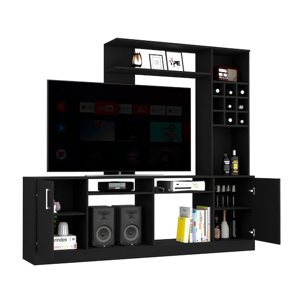 Tuhome Kava Entertainment Center, 6 External Shelves, 2 Door Cabinet, Storage Spaces  TV's up 37in, Black - CLW6717