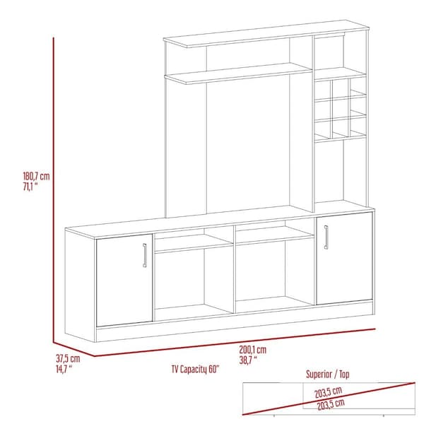 Tuhome Kava Entertainment Center, 6 External Shelves, 2 Door Cabinet, Storage Spaces  TV's up 37in, Black - CLW6717