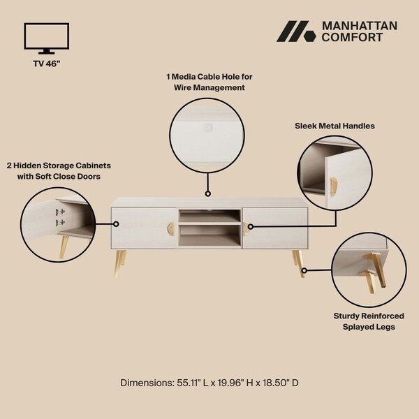 Manhattan Comfort Haley TV Stand 55.10 in White in White - TV005-WH