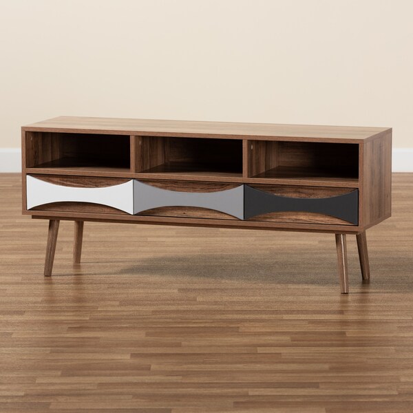 Baxton Studio Leane ModernNatural Brown Finished and Multi-Colored Wood 3-Drawer TV Stand - 196-12081-ZORO