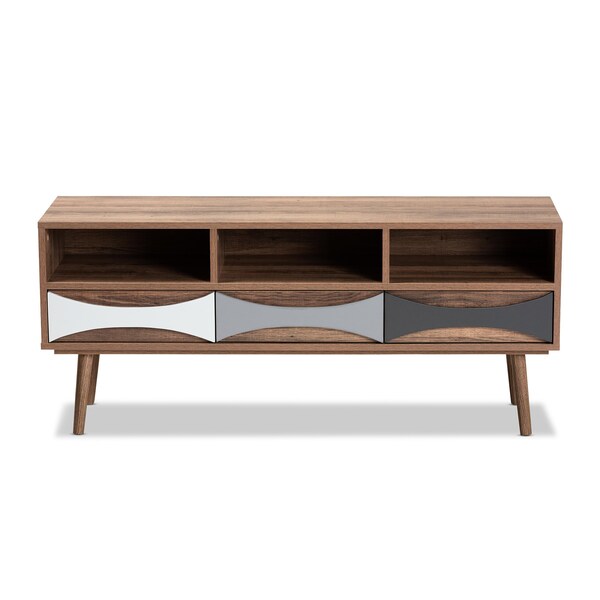 Baxton Studio Leane ModernNatural Brown Finished and Multi-Colored Wood 3-Drawer TV Stand - 196-12081-ZORO