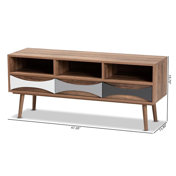 Baxton Studio Leane ModernNatural Brown Finished and Multi-Colored Wood 3-Drawer TV Stand - 196-12081-ZORO