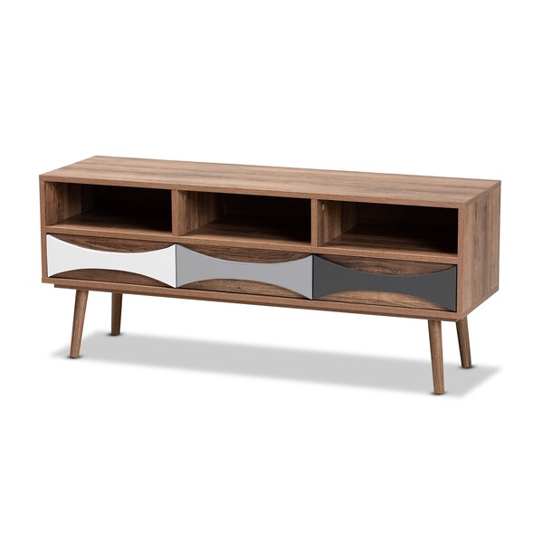 Baxton Studio Leane ModernNatural Brown Finished and Multi-Colored Wood 3-Drawer TV Stand - 196-12081-ZORO