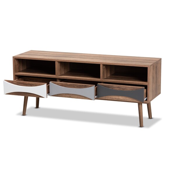 Baxton Studio Leane ModernNatural Brown Finished and Multi-Colored Wood 3-Drawer TV Stand - 196-12081-ZORO