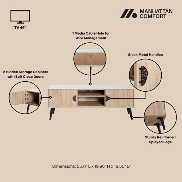 Manhattan Comfort Haley TV Stand 55.10 in Natural & Nude in Natural and Nude - TV005-NN