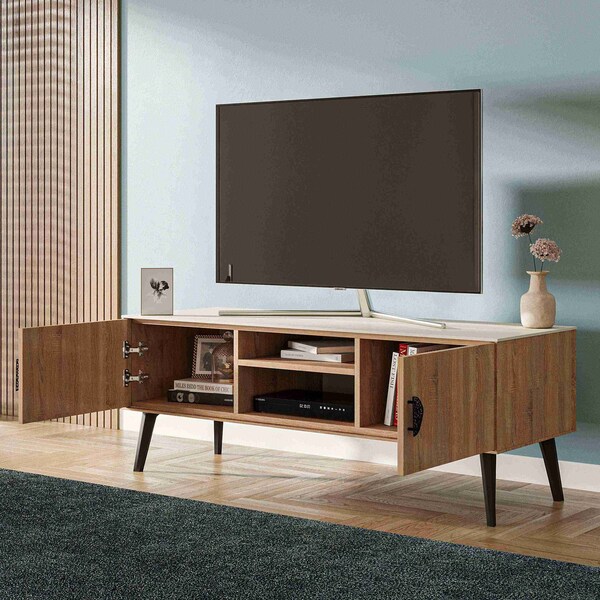 Manhattan Comfort Haley TV Stand 55.10 in Natural & Nude in Natural and Nude - TV005-NN