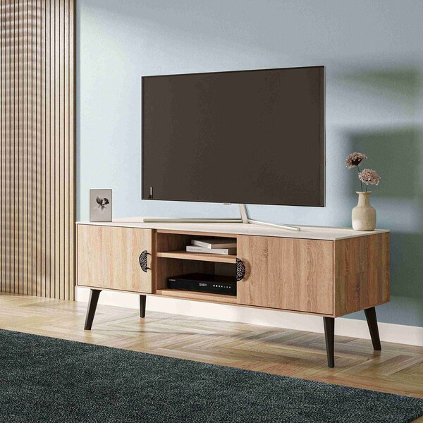 Manhattan Comfort Haley TV Stand 55.10 in Natural & Nude in Natural and Nude - TV005-NN