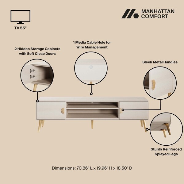 Manhattan Comfort Haley TV Stand 70.9 in White in White - TV004-WH
